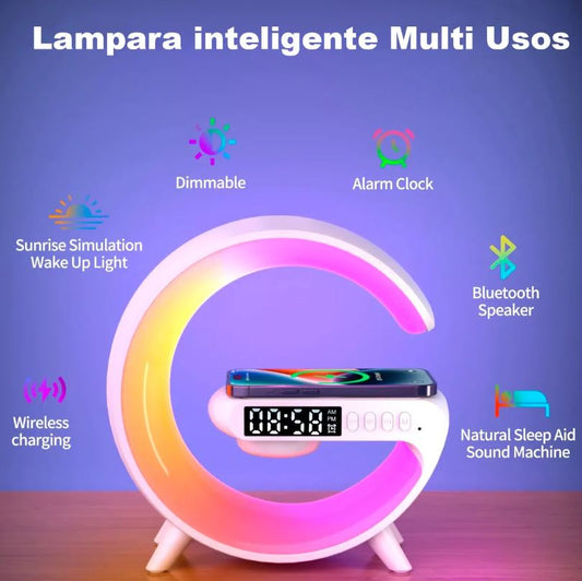 Lámpara Despertador Cargador Inalámbrico 4 en 1: Diseño Inteligente para tu Hogar